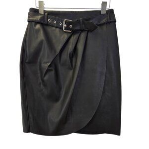 NWT Express Vegan Leather Belted Faux Wrap Skirt Size 4